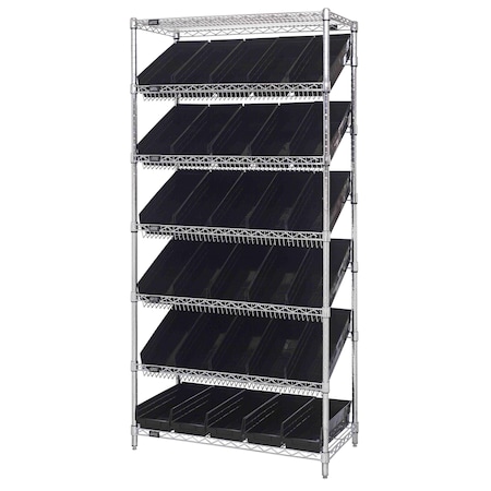 Quantum Storage Systems WIRE SHELVING UNIT W/30 BLACK BINS WRS-7-104BK