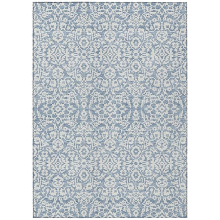 Homeroots 9' X 12' Denim Blue And Ivory Damask Washable Indoor Outdoor Area Rug 595137