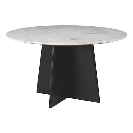 Homeroots 51" White and Black Marble and Wood Pedestal Base Round Top Dining Table 623351