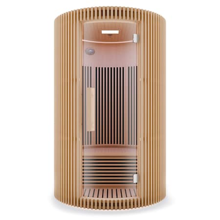 Saunaspa Round Infrared Sauna, Canadian Hemlock Wood, Infrared Heating Panels, Red Light Heater, Glass Door MNSC0025-0S