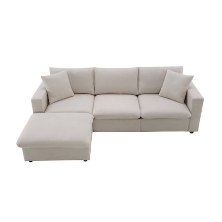 Homeroots 65" Beige Fabric Modular Sleeper Sofa With Ottoman 568297