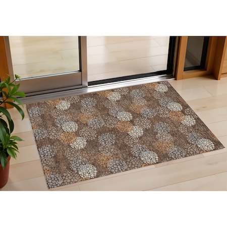 Homeroots 3' X 5' Brown Gray And Ivory Polka Dot Washable Indoor Outdoor Area Rug 594238