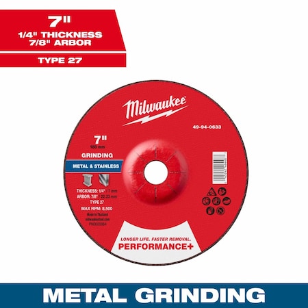 Milwaukee Tool Grinding Wheel, 7" dia. 49-94-0633