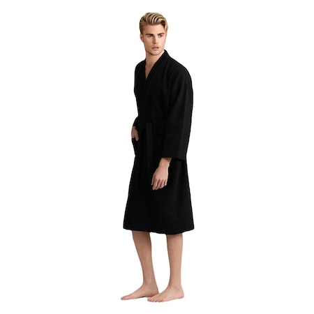Towelsoft Unisex Men's Waffle Weave Stone Black Bathrobe One Size RM-MEN-WFL-BLK-OS