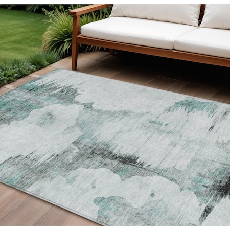 Homeroots 10' X 14' Teal Blue Silver And Gray Abstract Washable Indoor Outdoor Area Rug 582691