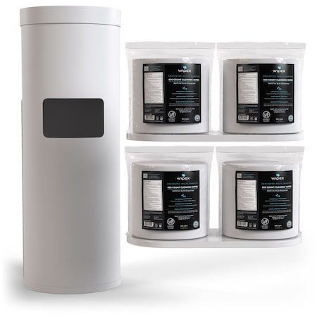 Wipex Plastic-Free Sanitizing Wipes 800ct Bundle, 4 Refill Rolls + White Floor Dispenser w/ Trash Can WX72268WFD4BZR