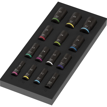 Wera 9728 Foam insert Zyklop B 3/8 in Impaktor Deep socket set 1, 15 pieces 5150118001