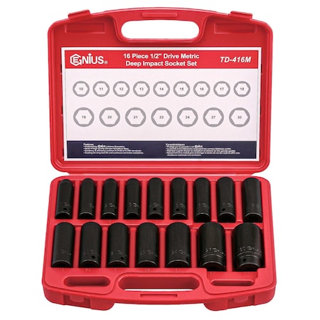 Genius Tools 17PC 1/2in Dr. Deep Impact Socket Set TD-416M