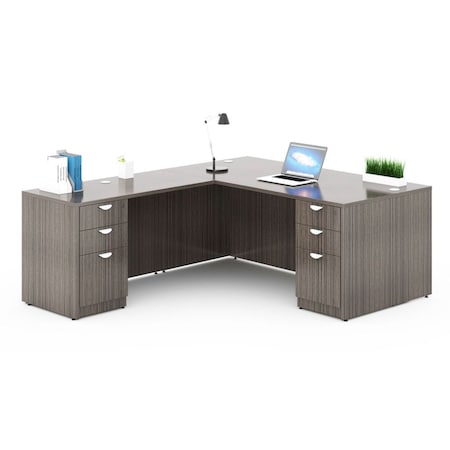 Boss Office Products BOSS 66" Executive L-Shape Desk Group, Dual File Peds in Driftwood Finish GroupA21-DW