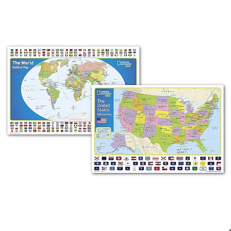 National Geographic World and United States for Kids, Poster Size, Map Pack Bundle, 36'' x 24'' RE01021233B