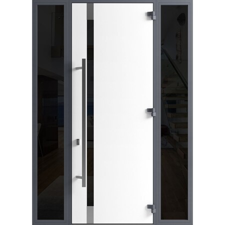 Vdomdoors Front Exterior Prehung Steel Door Ronex1011 Grey 96 2 Sidelight Exterior Windows Sidelites RONEX1011EXD-GRE-W12+36+12xH96-LH-I