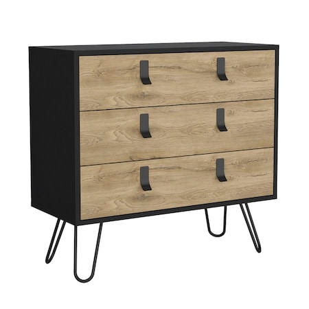 Homeroots 32" Natural and Black Three Drawer Dresser 552270