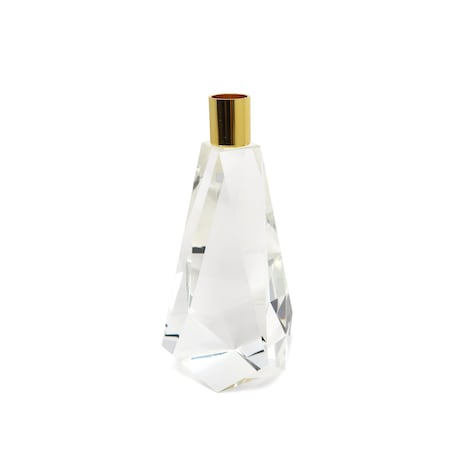Homeroots 8" Clear And Gold Geo Faceted Crystal Tabletop Taper Candlestick 590219