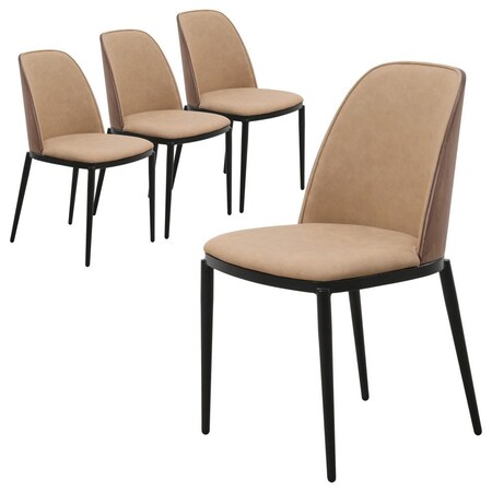 Leisuremod Tule Dining Side Chair, Walnut Frame with Brown Leather Seat, 4PK TCWN18BR4