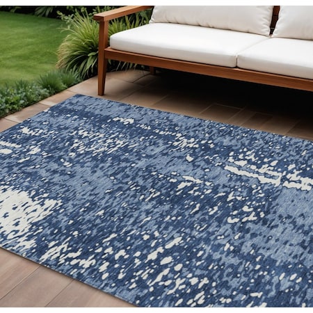Homeroots 8' X 10' Denim Blue And Ivory Abstract Washable Indoor Outdoor Area Rug 612932