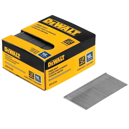 Dewalt Collated Finishing Nail, 1-1/2 in L, 16 ga, Bright, T-Head Head, Straight, 2500 PK DCS16150