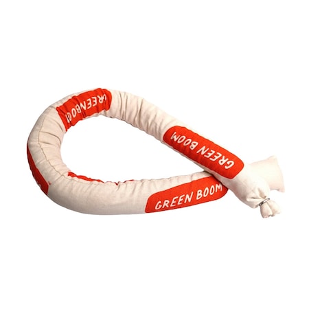 Green Boom Sorbent Sock, 6 gal, Oils, Water, White S0324S