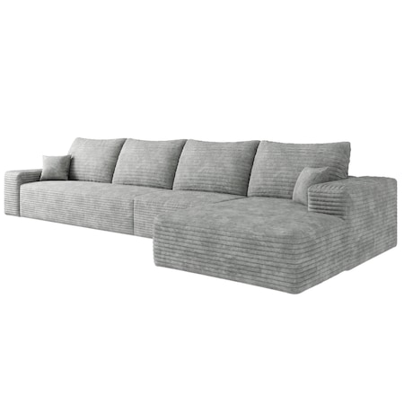 Homeroots 135" Gray Corduroy Modular Compression Foam Sofa With Toss Pillows 712970