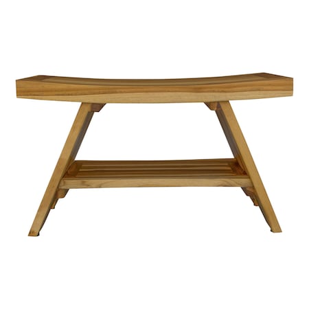 Homeroots Rectangular Teak Shower Stool Or Bench With Shelf In Natural Finish 376729
