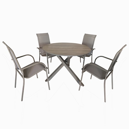 Deko Living Outdoor Aluminum Round Patio Dining Table and Stackable Chairs Set, Champagne, Seats 4 COP30804