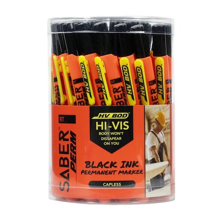 Faro Tools Faro SaberPerm RT, Permanent Ink Marker Retractable Hi-Vis Body Black Ink Fine Tip, 36PK 59279
