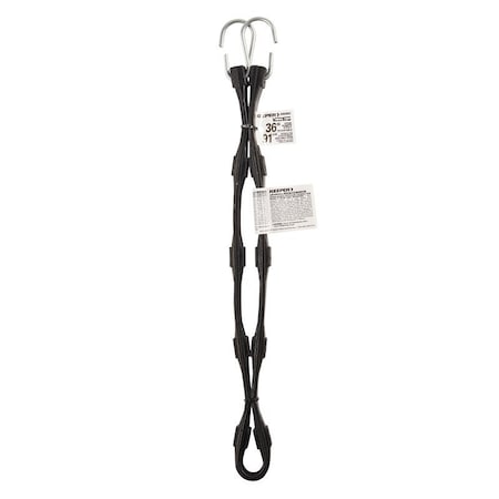 Keeper Rubber Strap, 36 in L, Rubber, Black, Hook End A06268Z