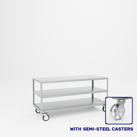 Pucel Three Shelf Mobile Table, 60 in W x 24 in D x 30 in H, Gray MT-2460-3S