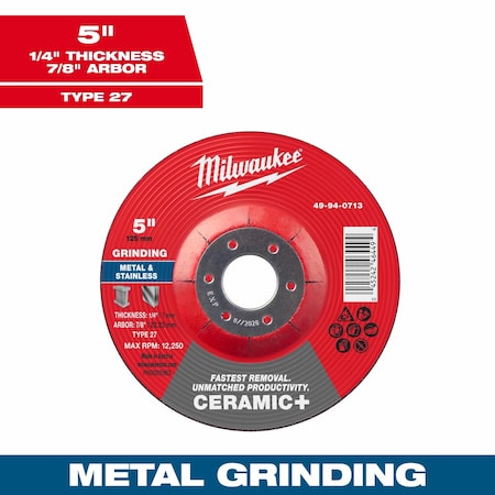 Milwaukee Tool Grinding Wheel, 5" dia. 49-94-0713