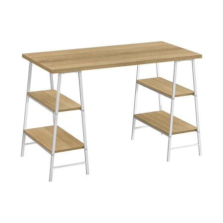Homeroots 47" Natural and White Wood and Metal Sled Computer Desk 489838