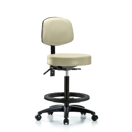 Blue Ridge Ergonomics Vin Stool with Back-High Bench Height with Black Foot RingandCasters in Adobe White Trailblazer Vin BR-VHBST-RG-T0-BF-RC-8501