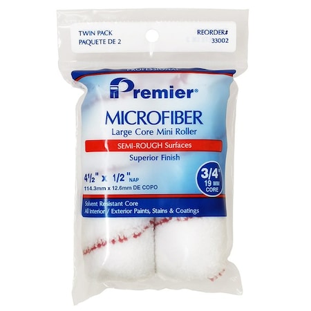 Microfiber 4-1/2in x 1/2in Nap Premier Large Core Mini Roller Cover, 2PK 33002