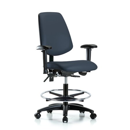 Blue Ridge Ergonomics Medium Bench Chair Adjustable Arms, 22" to 29" Height, Vinyl, Imperial Blue BR-VMBCH-MB-RG-T1-A1-CF-RC-8582