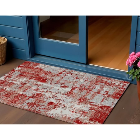 Homeroots 3' X 5' Red Gray And Ivory Abstract Washable Indoor Outdoor Area Rug 597992