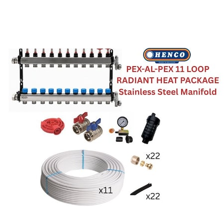 Henco Infloor radiant heating set - PEX-AL-PEX + stainless steel manifold - 2850 - 3130 sqft 806383