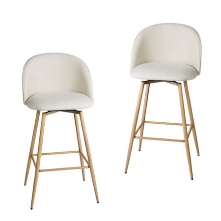 Homeroots Set of Two 27" Beige and Oak Fabric and Metal Counter Height Swivel Bar Chairs, 2PK 719204