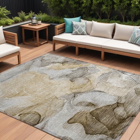 Homeroots 10' X 14' Brown Abstract Washable Non Skid Indoor Outdoor Area Rug 559495