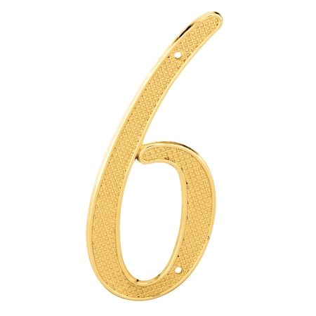 Primeline Tools 4 in. House Number 6, Diecast, Brass Finish, PK2 MP4286