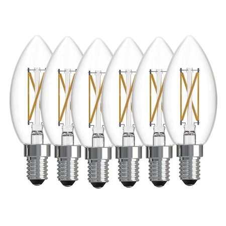 Bulbrite LED Filament PK of 6, 4.1 W Dimmable B11 Light Bulb with Clear Finish, E12 Base, 2700K 776229