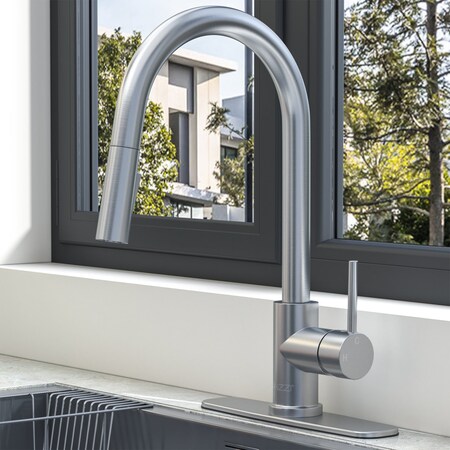 Anzzi 16 in. 1-Handle Pull-Down Sprayer Kitchen Faucet in Brushed Nickel , 1.8 GPM and Dual Spray Modes KF-AZ601BN