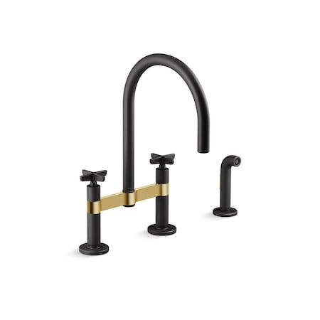 Kohler Billet Two-hole bridge kitchen sink faucet with side sprayer 28673-3-BMB