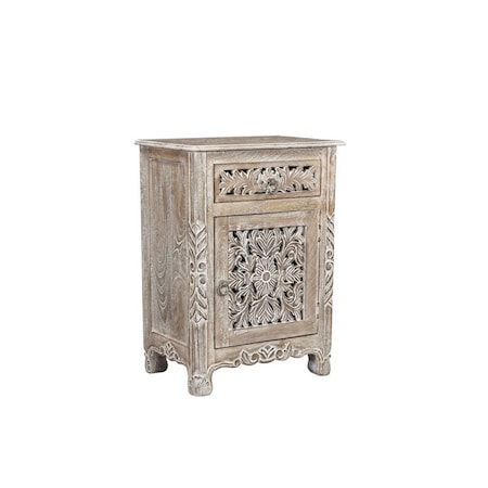Homeroots 30" Gray Solid Wood Distressed One Drawer Nightstand 521202