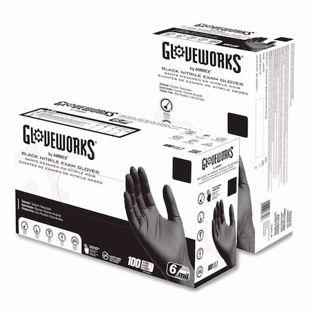 Gloveworks By Ammex Nitrile Exam Gloves, Small, Black, 100PK GWBEN42100