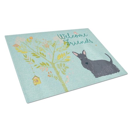 Carolines Treasures Welcome Friends Scottish Terrier Glass Cutting Board, Large BB7616LCB