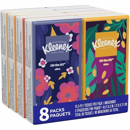 Kleenex On The Go Packs 3 Ply Facial Tissues, 10 Sheets, 96 PK 46651CT