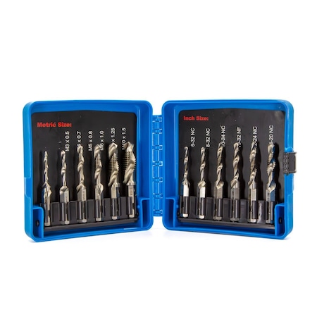 Drill America 12 Piece Drill/Tap/Countersink Bit Set, 1/4'' Quick Change Hex Shank TDC12-SET