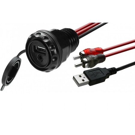 Mb Quart Waterproof dash mounted USB and 3.5mm input with RCA and USB extension cable PSAP2