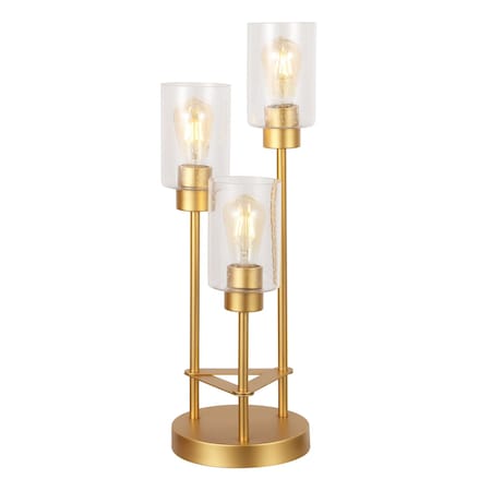 Jonathan Y Axel 20.5" 3-Light Modern Contemporary Metal/Seeded Glass Cluster LED Table Lamp, Gold Painting JYL3084B