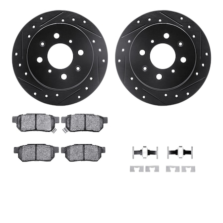 Dynamic Friction Co DFC Rotors-Drilled & Slotted-Black w/ 5000 Advanced Brake Pads Incl Hdw 8512-59009