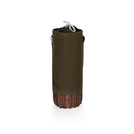 Picnic Time Family Of Brands Malbec Insulated Canvas and Willow Wine Bottle Basket, Khaki Green with Brown Accents 201-00-140-000-0