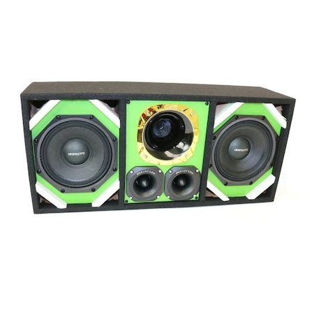 Deejay Led Loaded Box w/Two Despacito Heavy Duty 8-in Woofers One Horn and w/Two Bullet Tweeters GREEN TBH8GREEN